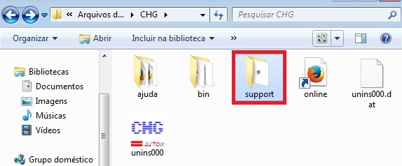 Ao abrir a pasta bin, clique no botão para acessar a pasta CHG: Windows