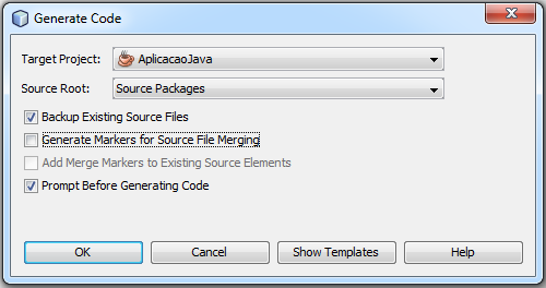 Gerar Código Java a partir de Diagramas de Classes 1. Criar Projecto Java Para destino do código a gerar 2. Clique direito no nó do Projecto UML > Clique Generate Code.