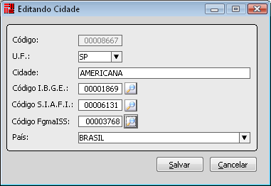 Cidades Para impressão de NF-e é necessário que esteja cadastrado o código IBGE, SIAFI e FgmaISS da cidade do Emitente e do Destinatário.