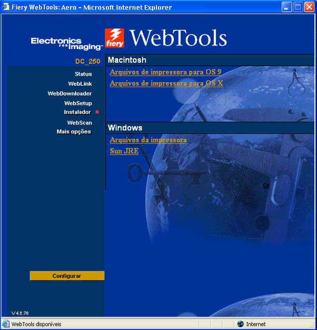 INSTALAÇÃO DE DRIVERS DE IMPRESSORA 14 Descarregamento de drivers de impressora usando o WebTools O Instalador no WebTools permite descarregar instaladores para drivers da impressora diretamente do