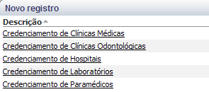 Pesquisar* o tipo de processo de credenciamento, ícone lupa. Selecionar conforme o tipo de prestador que será credenciado. Data de credenciamento informar a data de credenciamento do prestador.