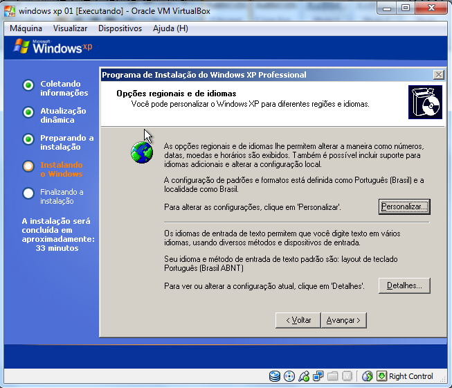 Em seguida, abrirá o assistente de Opções regionais de Idiomas do Windows.
