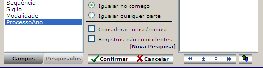 Em campos textos o usuário tem a opção de escolher se deseja que as Maiúsculas e minúsculas sejam iguais com a opção, onde o padrão do sistema é sempre considerar igual.