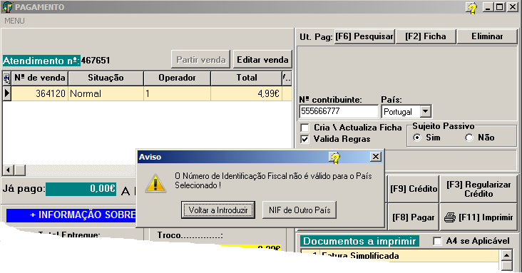 Caso seja indicado o nº de Contribuinte e esteja inserido na lista de Utentes da Farmácia e fazendo a pesquisa pelo botão, o Sifarma 2000 preenche automaticamente os campos de identificação do Utente.