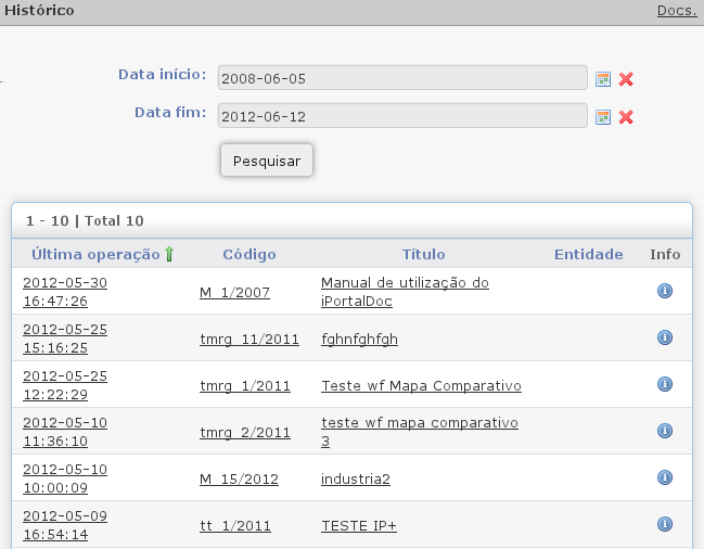 160 CAPÍTULO 2. FUNCIONALIDADES DO IPORTALDOC Quando terminar a selecção, clique no botão Pesquisar para que se apresente os resultados de busca.