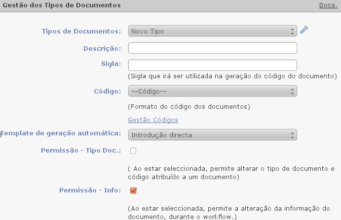 186 CAPÍTULO 3. GUIA DE UTILIZAÇÃO DO IPORTALDOC Figura 3.23: Criação de um Tipo de Documento 3.7.