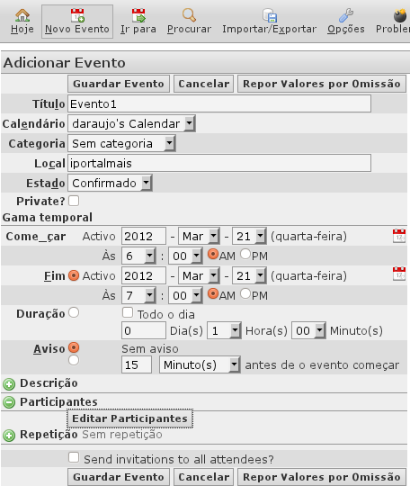 3.11. AGENDA 197 O agendamento de um evento pode ser efetuado clicando no ícone correspondente (figura 3.28). Figura 3.