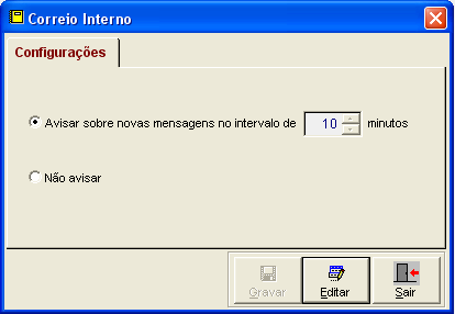 11. Preferências do Correio Eletrônico Você poderá cadastrar o tempo em que deseja ser avisado de novas mensagens em seu correio eletrônico.