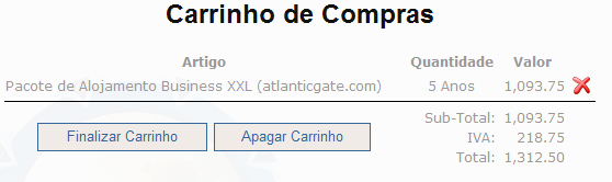 Nas imagens acima, vemos um exemplo de compra de um alojamento profissional XXL, o pack mais elevado de serviços de alojamento.