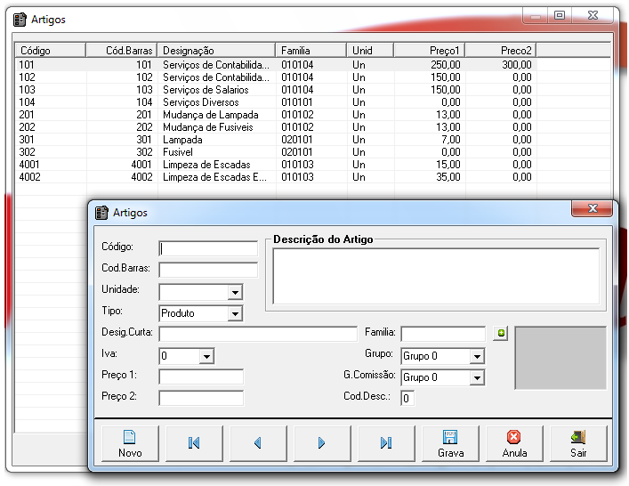 Os campos Unid, Tipo de IVA, na definição de famílias não tem qualquer valor, serve apenas para quando se está abrir produtos ou serviços, estes campos serão preenchidos automaticamente conforme a