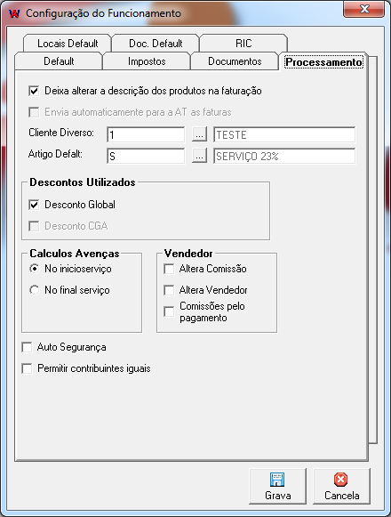 Processamento Deixa alterar a descrição dos produtos na faturação. Por default o programa só deixa alterar as descrições dos serviços na recolha das faturas.