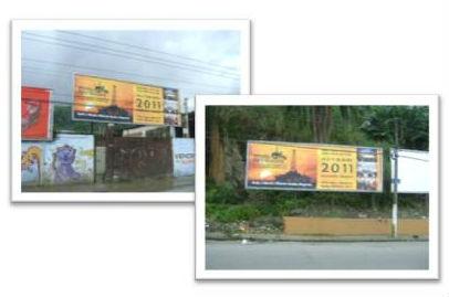 Inserção de anúncios no mapa com pontos de extração de petróleo 6 cartazes distribuídos em Santos (durante a Santos Offshore) e nas principais avenidas de acesso e em