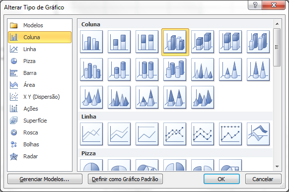 Após o gráfico ser gerado, o tipo do mesmo pode ser alterado.