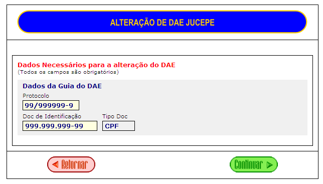 2. Alterar DAE com Capa de Processos já Gerados (NOVO*) Observação.