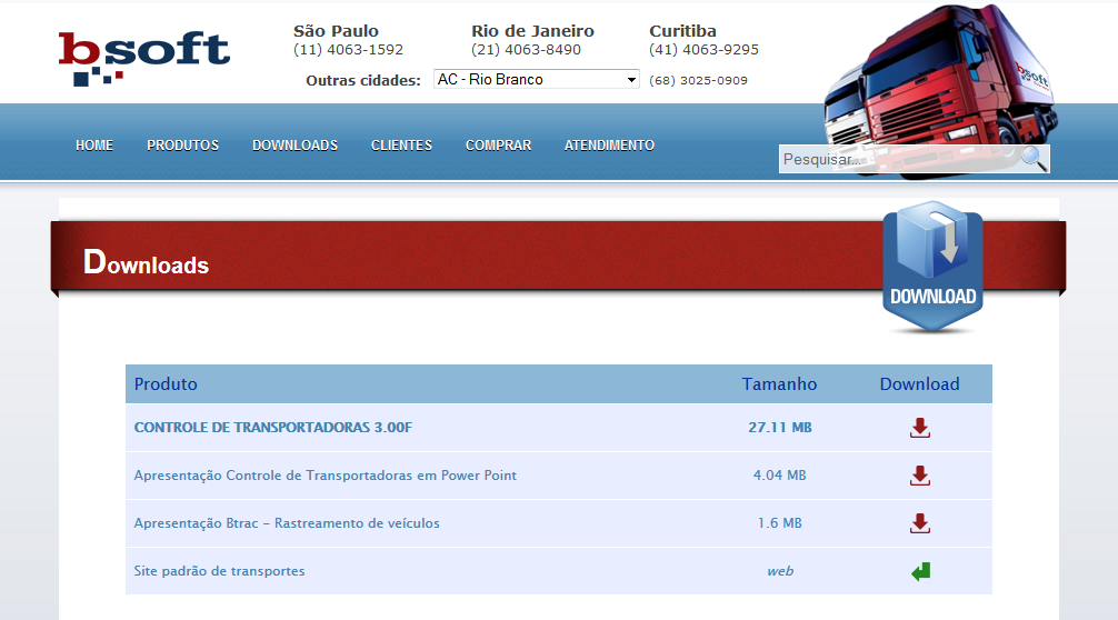 1. Instalação e Registro 1.1. Instalando o Controle de Transportadoras Para instalar o Controle de Transportadoras, acesse o site da Bsoft (www.bsoft.com.