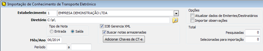 No quadro IOB Gerencia XML, criada a opção Buscar notas armazenadas. Esta opção deve ser marcada pelo escritório, quando as notas forem baixadas pelo cliente, através do plugin.