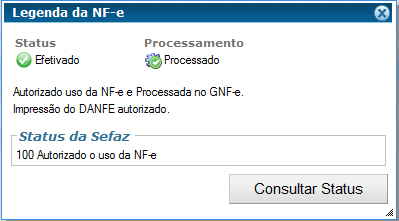 Figura 22 - Legenda da NF-e As legendas para uma NF-e podem ser classificadas da seguinte maneira: Status Processamento Significado NF-e Não Processada e aguardando envio para SEFAZ NF-e Não