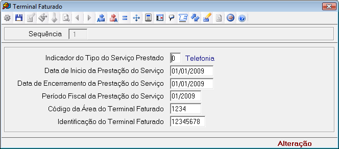 3.11.3 Terminal Faturado Esta tela tem por objetivo informar o terminal faturado de Nota Fiscal de Serviços de Comunicação (código 21 da Tabela Documentos Fiscais do ICMS) e Nota Fiscal de Serviços