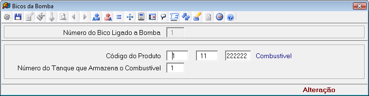 Código do Produto: Informar o código do Produto associado na bomba. Número do Tanque que Armazena o Combustível: Informar Número do Tanque que Armazena o Combustível. 3.