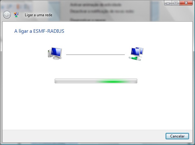 Seleccionar a rede ESMF-RADIUS da lista. 3. Esperar que o sistema se conecte. 4.