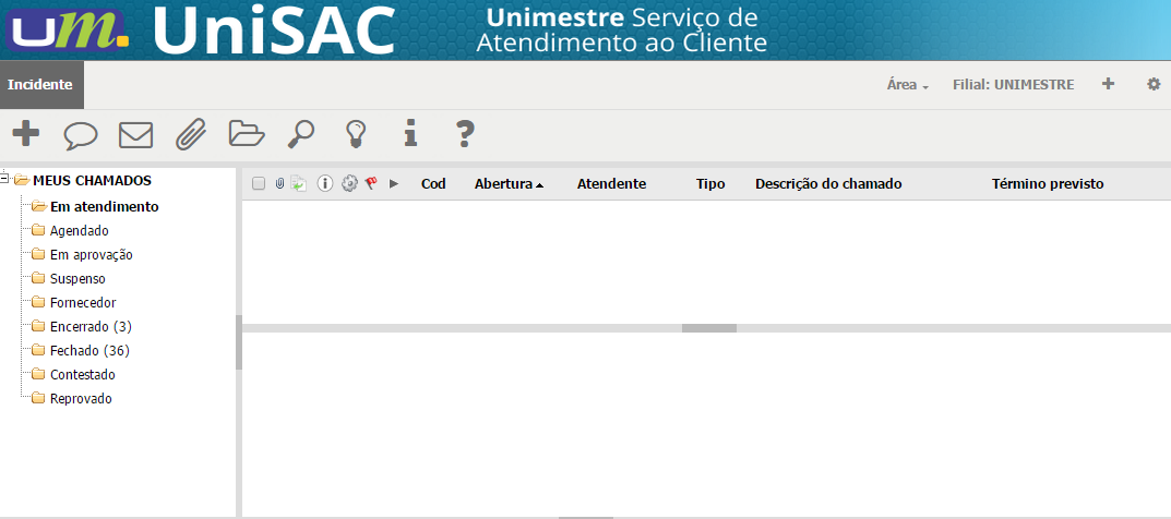 Meus Chamados Após clicar na opção UniSAC, o usuário será direcionado para o sistema.