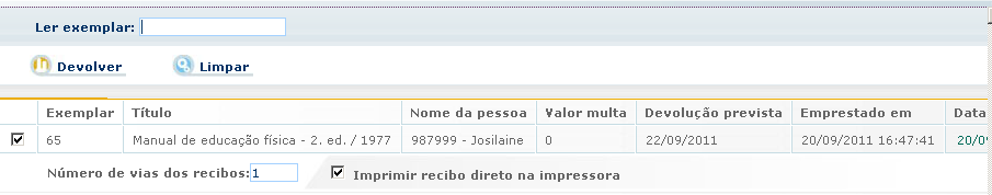 Manual PER-MAN-001 Empréstimo Figura: Devolução Ícones e botões Botão para efetivar a devolução dos materiais incluídos na tela. Limpa a tela para atender o próximo usuário.