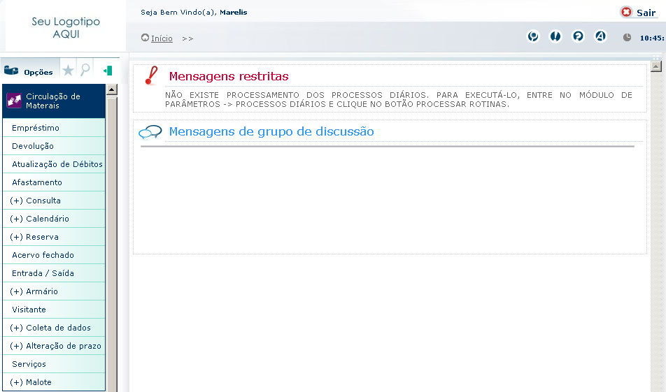 Manual PER-MAN-001 Empréstimo Este Módulo tem por objetivo fornecer o controle dos processos de Circulação dos Materiais previamente cadastrados no módulo de catalogação, tais como empréstimos,