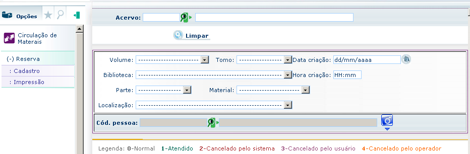 9 RESERVAS 1.25 CÓPIA Esta tela possibilita copiar opções de calendário para a mesma biblioteca ou para bibliotecas diferentes.