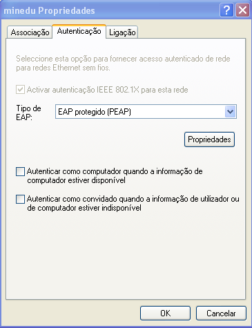 Mude para o separador de autenticação. Active a autenticação IEEE802.1X.