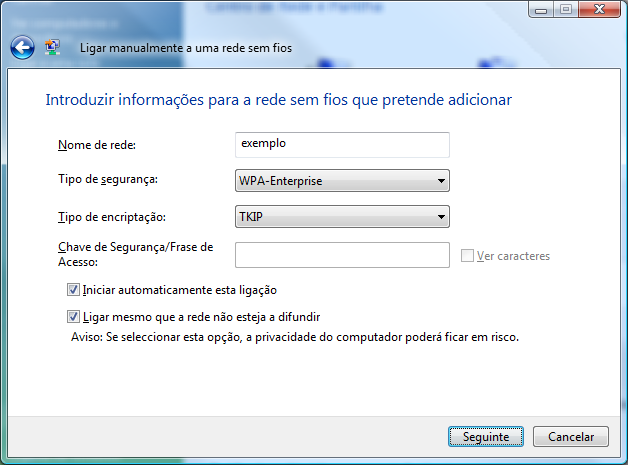 Informações da rede Defina o Nome de Rede (SSID identificador de ligação). Seleccione a opção 802.