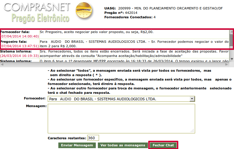 Figura 82 Ao fechar o Chat, o sistema retornará para tela das propostas do item 2.