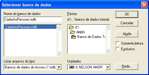 Preencha nme da fnte de dads para ser referência dentr ds aplicativs que utilizem a ODBC. Clique n btã Selecinar. Indicar caminh (Path) nde reside banc de dads. Clique n btã OK.