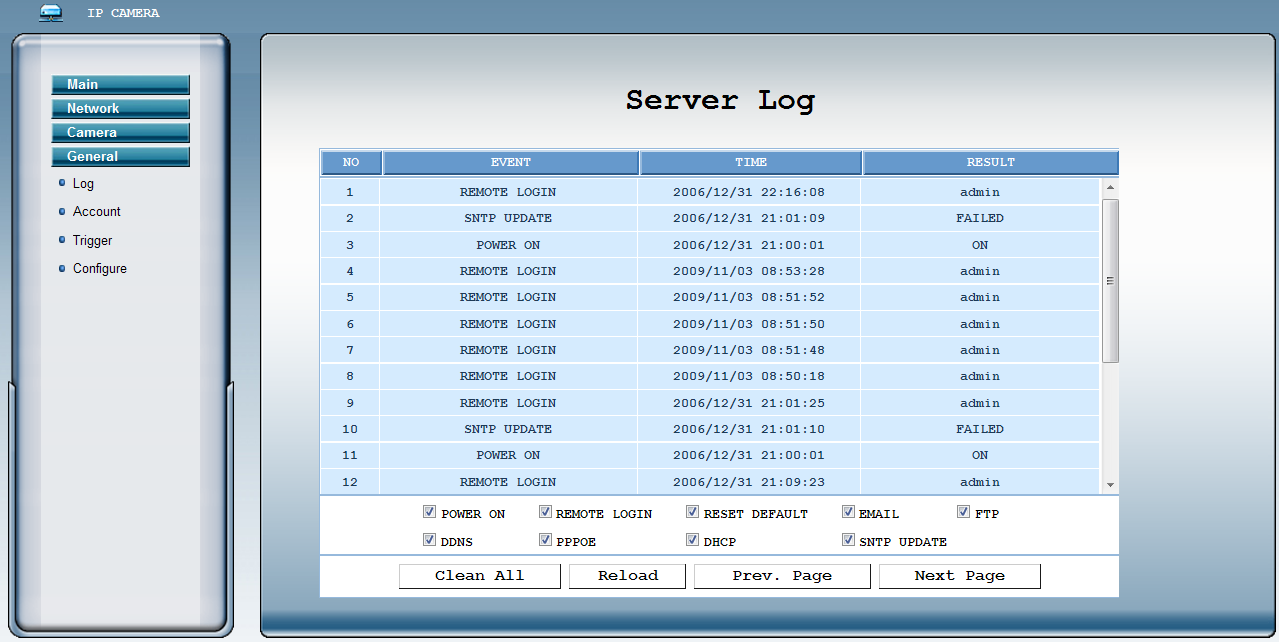 Servidor de Logs Nesta janela o usuário tem todo o relatório de todos os logs ocorridos no sistema Contas de Usuario