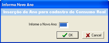 35- Insere novas informações de um Ano (inicialmente com valores zerados a serem modificados pelo Administrador) Para inserir informe o ano desejado a ser inserido.