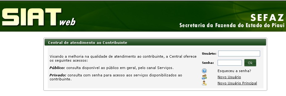 4.2. Ao clicar no banner SIAT.Web terá acesso à tela principal do Autoatendimento (figura 2): Figura 2: tela de acesso ao Siat.Web 5.