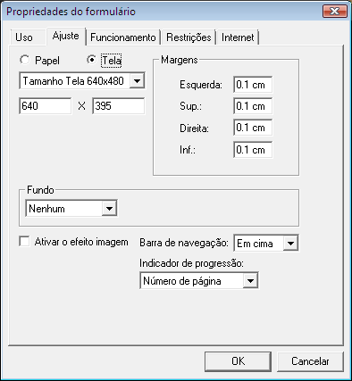 ** Por exemplo: - Se clicar no botão Formato, obtém-se a seguinte tela, onde é possível alterar as formas de conteúdo, áreas, funcionamento e exibição do formulário.