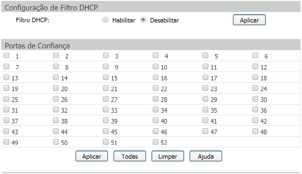 Switch com a função Filtro DHCP habilitada Pacote ilegal de resposta DHCP Cliente DHCP Servidor DHCP ilegal DHCP cheating attack Servidor DHCP A função de Filtro DHCP permite que apenas as portas