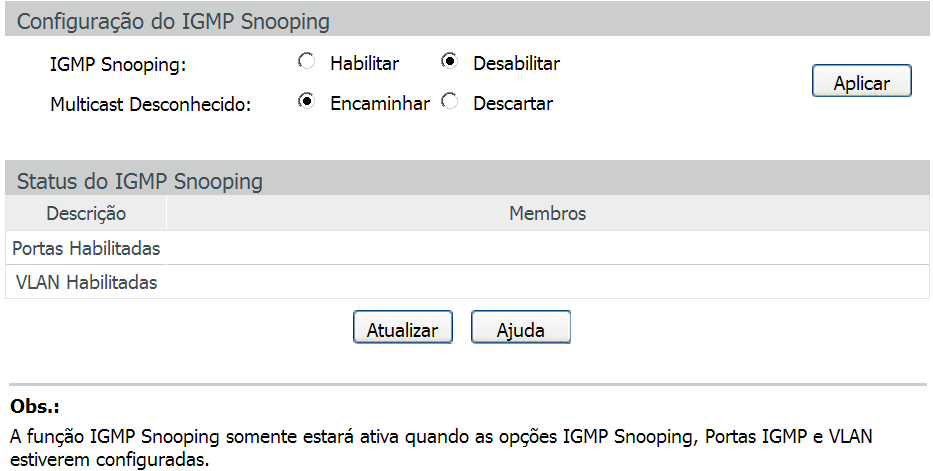 Tempo limite das portas membro: se o switch não receber mensagens IGMP Report da porta em que os membros (cliente) de um grupo Multicast estão conectados dentro de um intervalo de tempo, a porta não