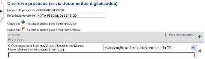 Na hipótese de algum documento não ter sido classificado, o sistema apresentará a seguinte mensagem de erro: Selecione o tipo de documento para cada