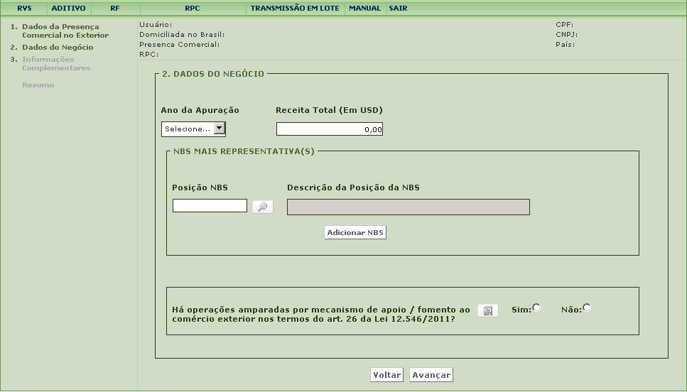 Ano da apuração Indicar o ano-calendário a que se refere à Receita Total.