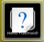 Não se esqueça de ler o arquivo README na pasta do projeto. 3.3 O aplicativo do plasmoide Este modelo gera um miniaplicativo simples do Plasma com um ícone e algum texto nele. Você precisa do KDE 4.