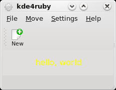 3.6 O aplicativo em Ruby para o KDE O modelo gerará o seguinte aplicativo: Você precisa do korundum4 do módulo kdebindings para o KDE 4 ou da sua distribuição, de modo