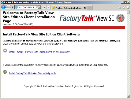 2 Instalação de cliente simplificada PANORAMA Durante a instalação FactoryTalk View Site Edition, você pode optar por instalar o cliente pelo recurso de portal de instalação.