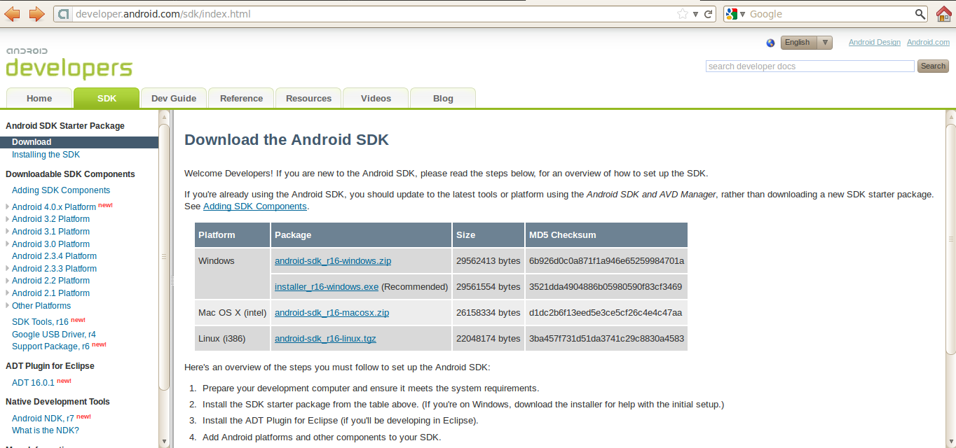 Links para Downloads Necessários: SDK - Software Development Kit ou Pacote de