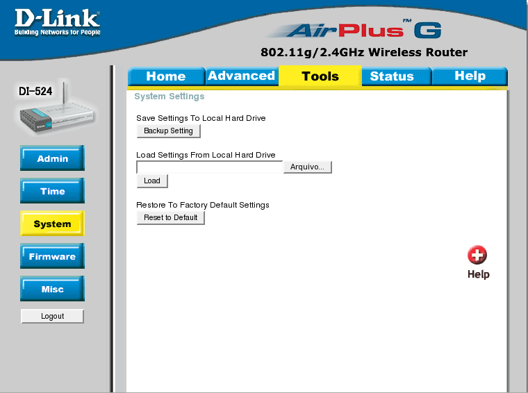 No campo Load Settings From Local Hard Drive, clique no