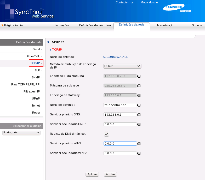 Altere o campo Método de atribuição de endereço IP para STATIC e o campo