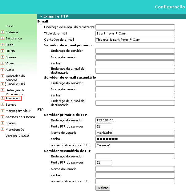 Agora será feita a configuração de FTP para utilização das imagens no sistema Metasys Monitor.