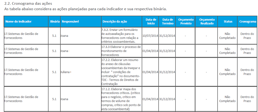 Sistema on-line Módulo de Planejamento: Relatório de Acompanhamento As ações