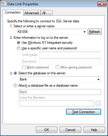 12. Seleccione o adaptador SQL e clique Next. 13. Crie a connection string para se ligar à base de dados.