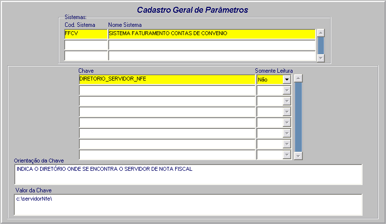 3. Encontrando o Projeto Servidor NFE 1. Acessar a localização: Global / Configurações / Cadastro Geral de Parâmetros ; 2.